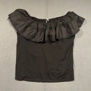 Ravel Black Off the Shoulder Ruffle Eyelet Lace Trim Blouse Top Womens Large NEW